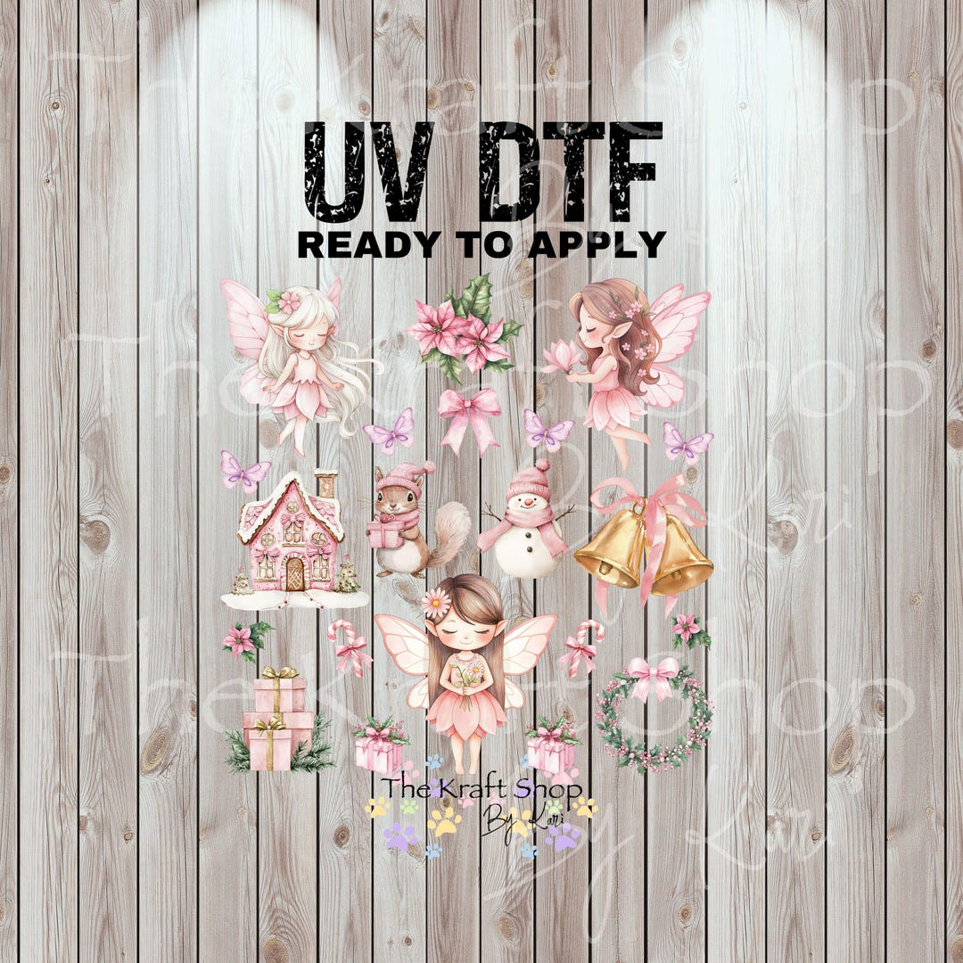 UV DTF Sticker Print Pink Fairy Christmas Element Sheet 8x8 Decal ...