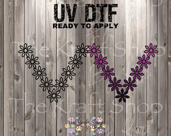 UV DTF Sticker print. Black Line flower v split helper tumbler decal. Permanent sticker #7395