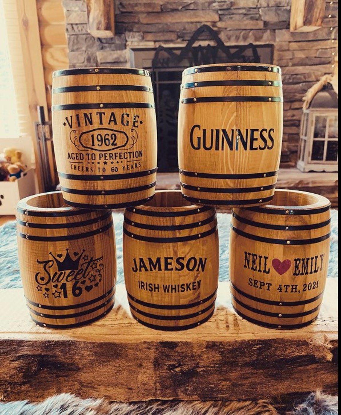 Personalized rustic mini whiskey / bourbon barrel