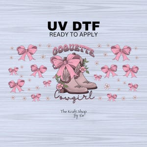 UV DTF Sticker print. Coquette cowgirl can wrap pink retro colors decal, tumbler decal,UV wrap for glass can tumbler#5277