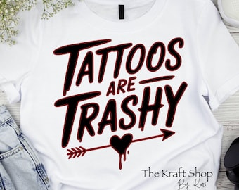 DTF ready to press transfer. Tattoos are trashy black red and white outline. Direct to film heat press transfer. DTF Print #11415