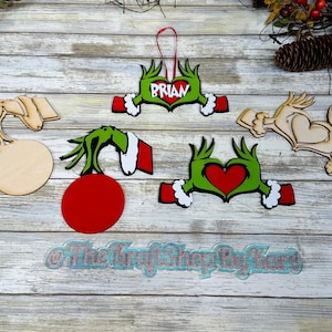 KITS ONLY. Green hand ornament crafter kit. Green hands with heart. Personalized ornaments. Heart hands.