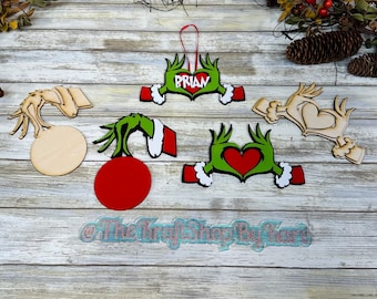 KITS ONLY. Green hand ornament crafter kit. Green hands with heart. Personalized ornaments. Heart hands.