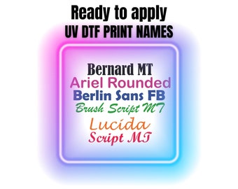 Custom UV DTF names. Ready to apply. Permanent sticker. No heat required. Water bottle name. Personalized decal.