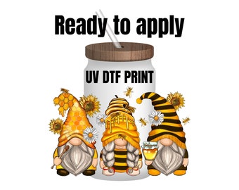 UV DTF Sticker print. Bumble bee Gnomes decal, tumbler decal, permanent sticker. UV wrap for glass can tumbler. #10009