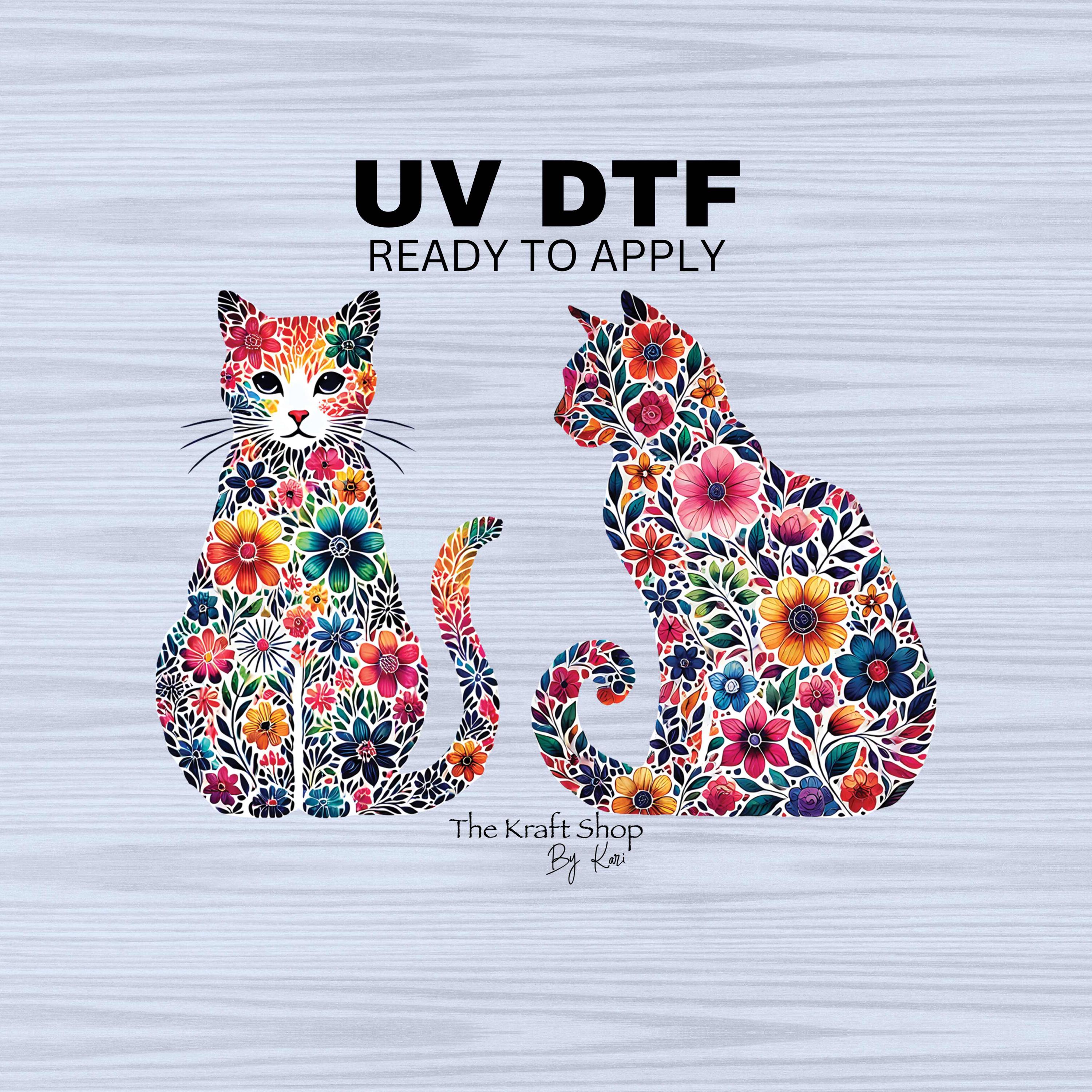 UV DTF Sticker prints. Flower pattern cats bundle of (2) decals, permanent sticker.#1054