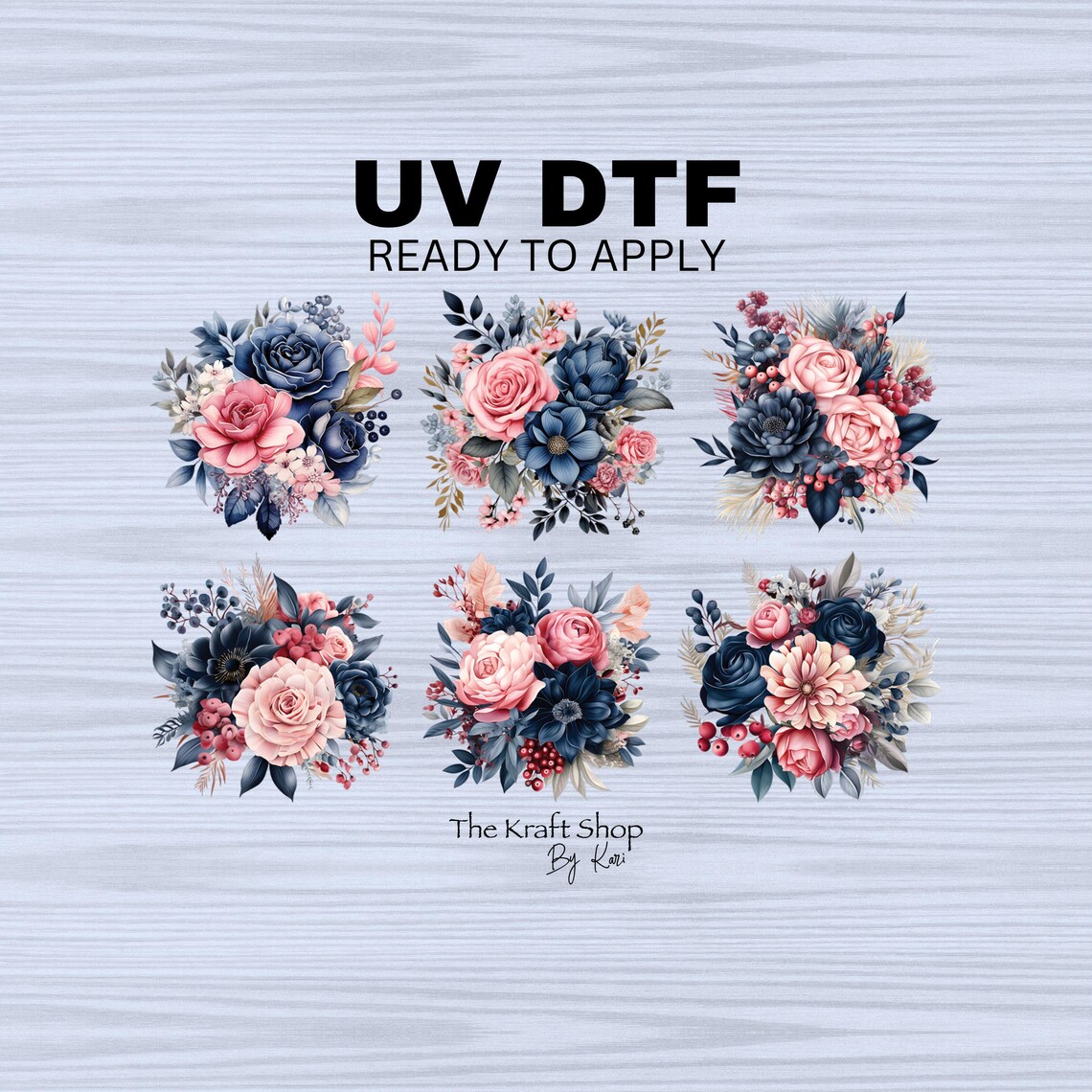 UV DTF Sticker Prints. Pink Blue Flower Element Sheet Bundle Decal ...
