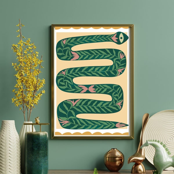 Impression d'art floral abstrait serpent | Impression d'art serpent coloré | Oeuvre d'art de serpent | Art mural floral serpent | Fleur serpent en téléchargement numérique |