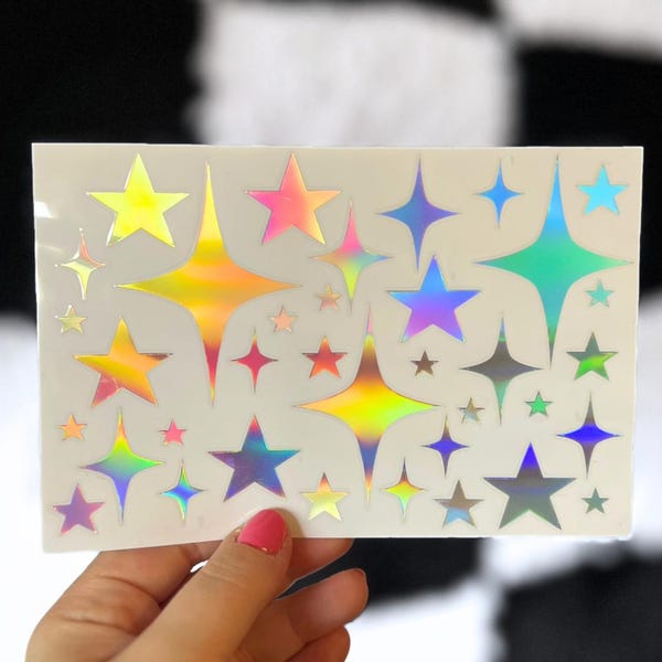 Holographic Stars Decal, Laptop Sticker, Car Decal, Decorative Sticker, Journal Vinyl, Star Stickers, Customizable Decal, Tumbler Decal