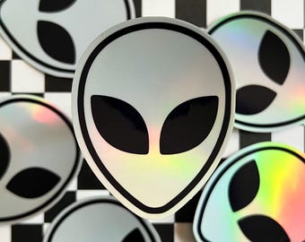Holographic Alien Sticker, Extraterrestrial Sticker, Water Bottle Sticker, Minimalist Sticker, Space Decor, UFO Sticker, Alien Gift