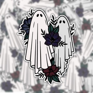 Floral Ghost Sticker, Cute Halloween Vinyl, Spooky Sticker, Laptop Sticker, Adorable Ghosts, Spooky Gift, Waterproof Sticker, Fall Sticker
