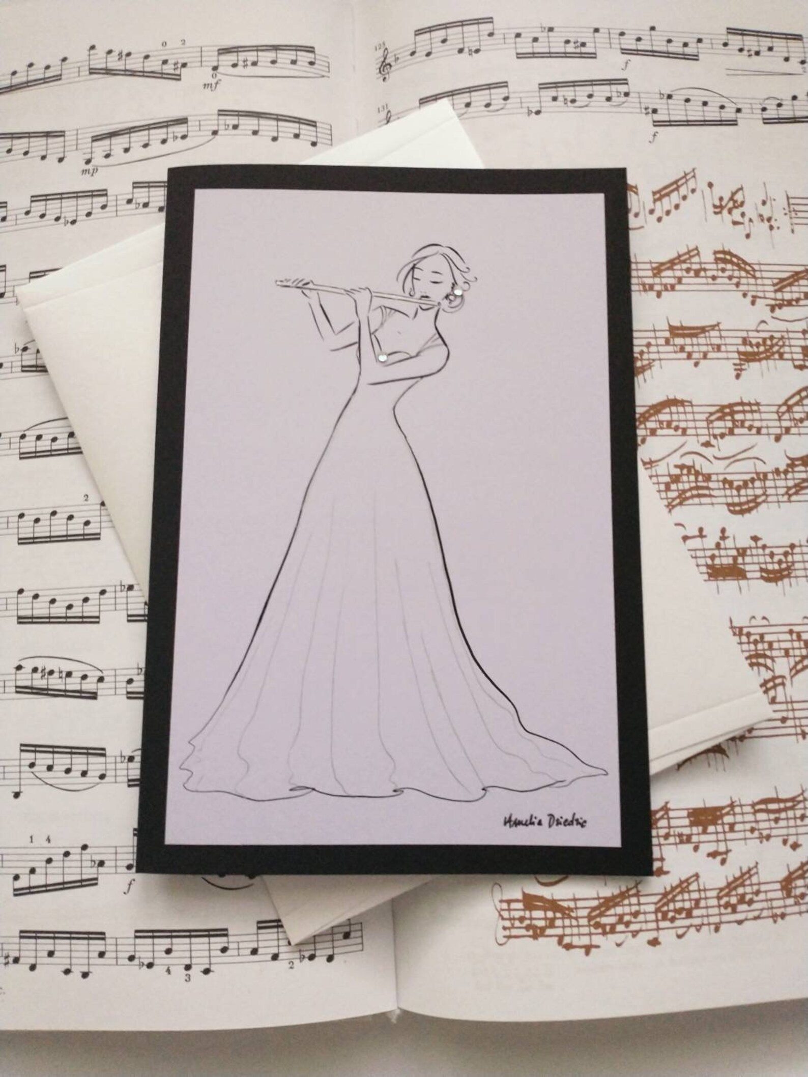 Flute Greeting Card Handmade Card Etsy