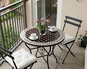 Mesa de bistró de mosaico para exteriores, mesa redonda de azulejos para patio, balcón o jardín, tamaño 16–48 pulgadas