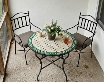 Moroccan Mosaic Bistro Table - Outdoor Patio Round Tiled Coffee Table - Custom Size Furniture