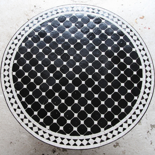 Handmade Moroccan Round Black & white Bistro Table with Mosaic Tiles For Outdoor