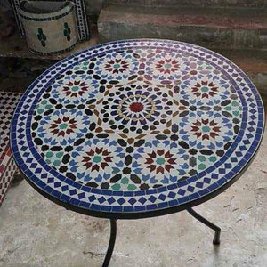 Moroccan Round Outdoor Mosaic Patio Bistro Tile Dining Table
