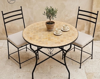 Handmade Moroccan Mosaic Garden Table, Zellige Tile, Custom Round Outdoor Dining Patio Furniture