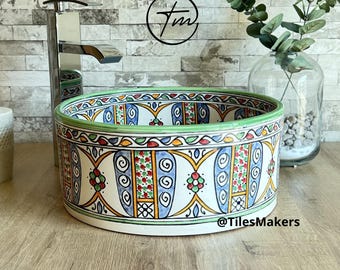 Handmade Arabesque Floral Ceramic Vessel Sink - Customizable