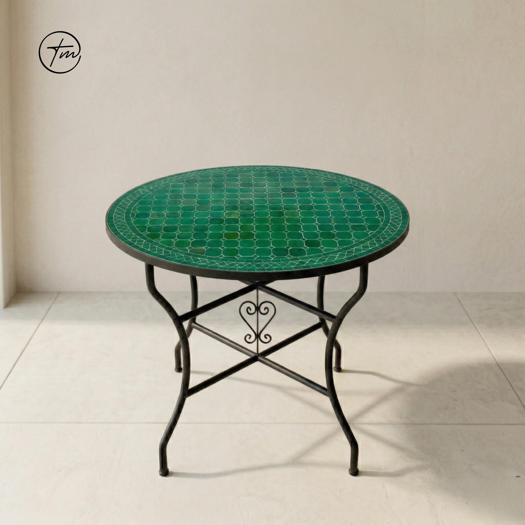 Green Zellige Mosaic Coffee Table - Handmade Moroccan Low Accent