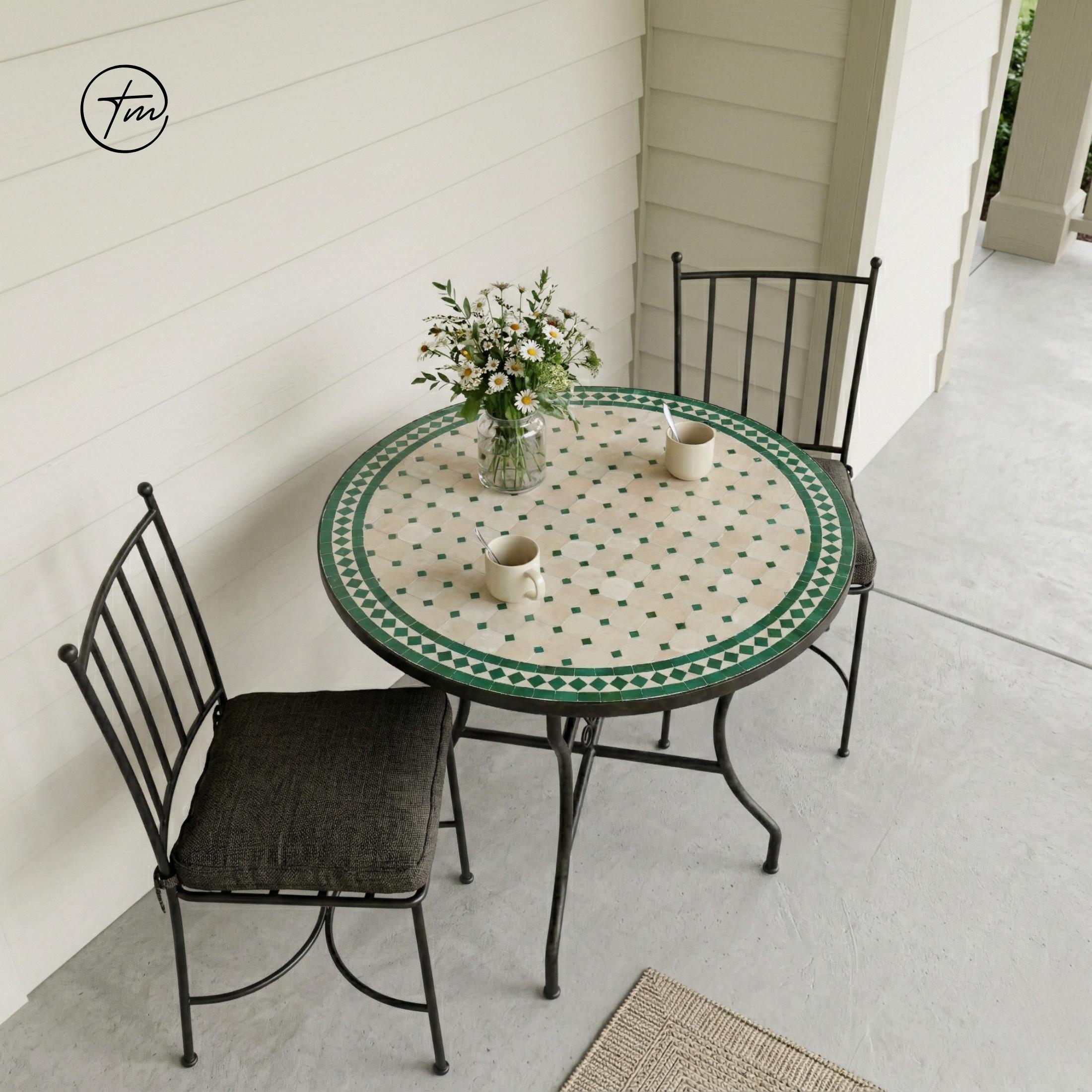 Mosaic Tile Table, Handmade Round Outdoor Bistro Table, Custom