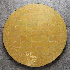 Handmade Moroccan Yellow Garden Round Mosaic Outdoor and Indoor Table