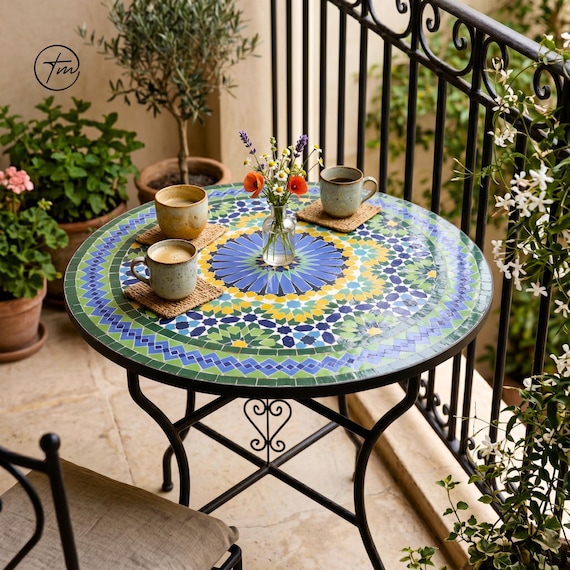 Bunter Mosaik-Bistro-Tisch, runder Terrasse-Speisetisch, kundenspezifische Größe
