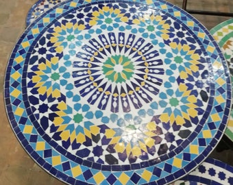 Moroccan Bistro Coffee Table with Handmade Mosaic Art