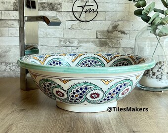 Handmade Ceramic Vessel Sink: Custom Moroccan Bathroom Sink