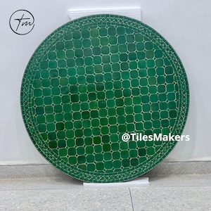 Moroccan Green Round Bistro Coffee Table with Handmade Mosaic Art