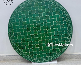 Moroccan Green Round Bistro Coffee Table with Handmade Mosaic Art
