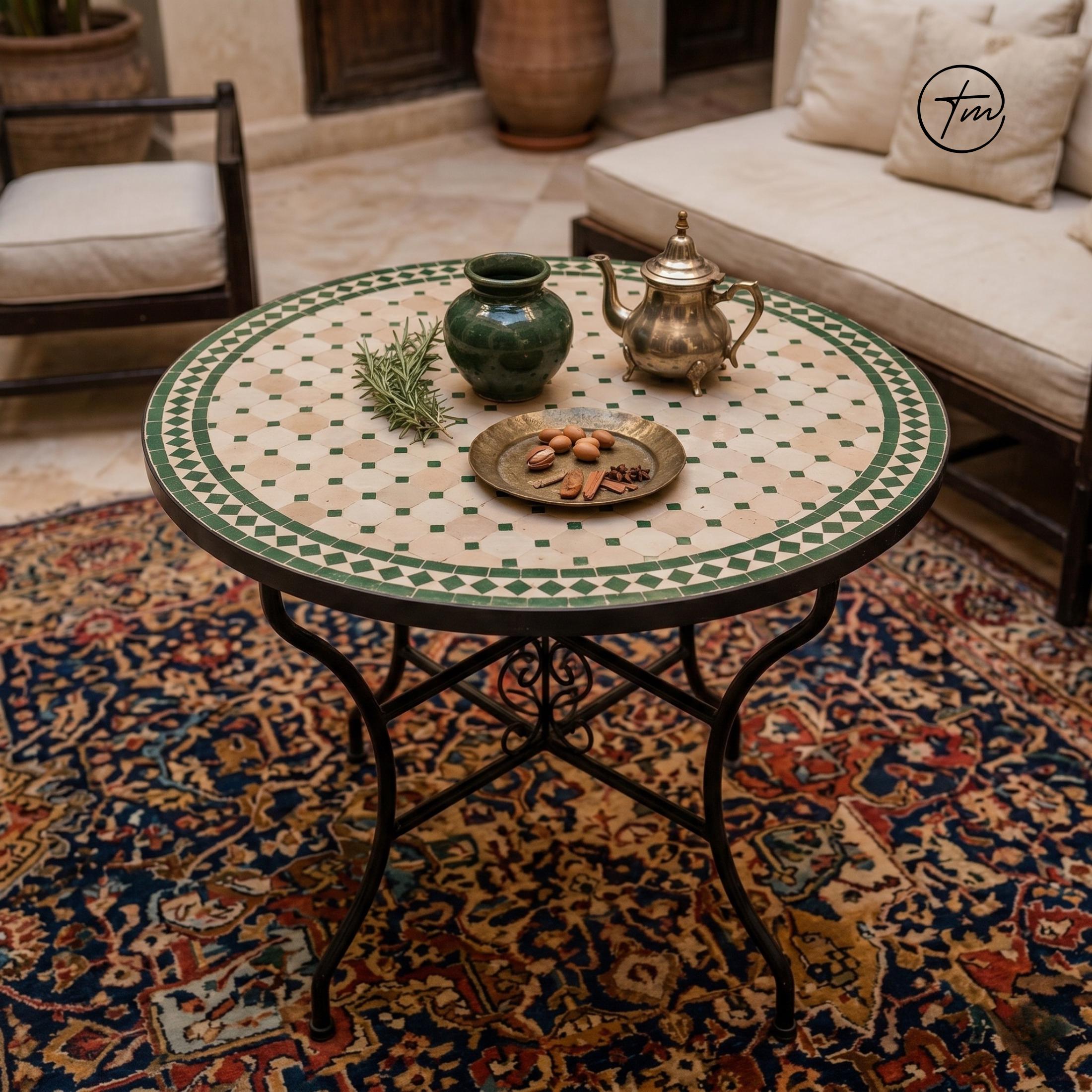 Mosaic Tile Table, Handmade Round Outdoor Bistro Table, Custom
