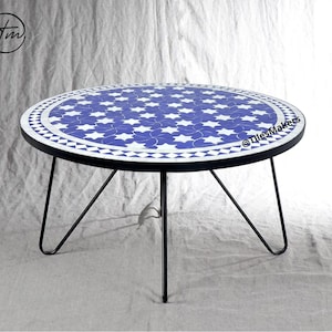 Round Mosaic Coffee Table – Handmade Moroccan Tile Table for Living Room & Patio | Custom Sizes - Colors | Indoor Outdoor Boho Decor