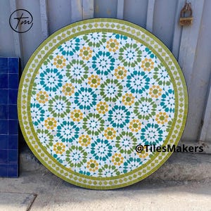 Handcrafted Moroccan Mosaic Outdoor Table – Versatile Round Zellige Tile Coffee & Dining Table for Patio, Garden and Backyard Lounging