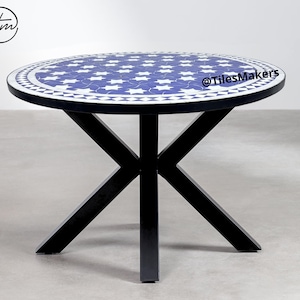 Handmade Tiled Dining Table: Rustic Farmhouse Round Table with Spider Leg