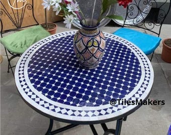 Round Moroccan Mosaic Dining Table – Handmade Outdoor Tile Table for Patio, Garden, backyard or Balcony Space