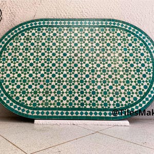 Handmade Moroccan Mosaic Tiled Outdoor Patio Table - Oval Farmhouse Rustic Dine Table