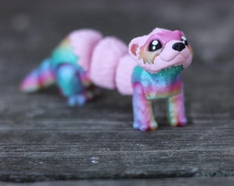 3D Printed Rainbow Flexi Ferret Fidget: Articulated Desk Pet