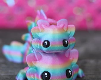 3D Printed Rainbow Shimmer Axolotl Fidget - Articulated Desk Pet