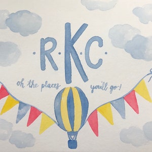 Personalized Nursery Art - Watercolor Hot Air Balloon