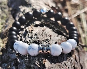 Gemini Zodiac Bracelet | Howlite & Obsidian Gemstone, Gift Box