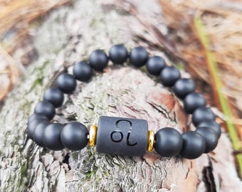 Leo Zodiac Bracelet, Matte Black Stone, Handmade in Nepal