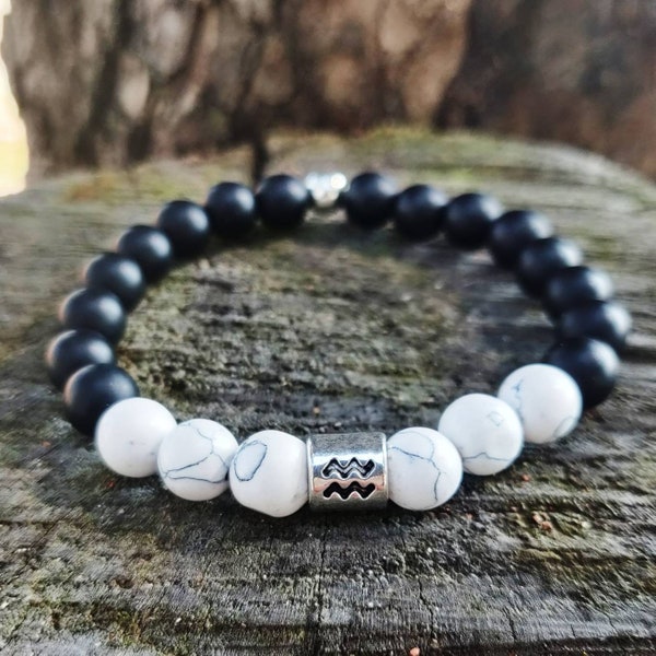 Aquarius Bracelet Women Howlite Gemtone | Obsidian Bracelet for Aquarius Women | Aquarius Valentine Gift Box FREE GIFT WRAPPING