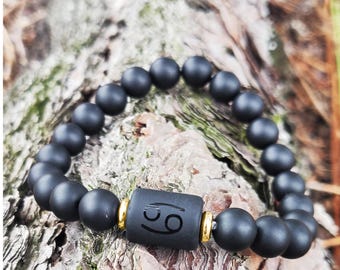 Cancer Zodiac Beaded Bracelet | Engraved Horoscope Sign, Birthday Gift