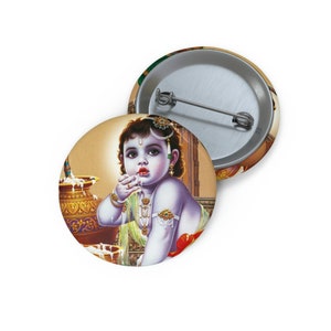 Adorable Makhan Chor Baby Krishna Pin Button - Celebrate the Playful Side of Hindu Mythology