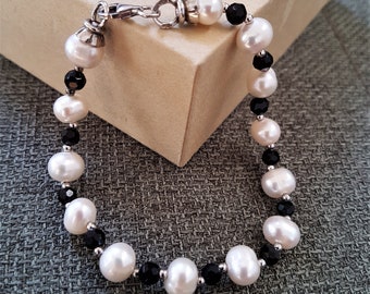 Pearl Bracelet , Freshwater Pearls Bracelet , Freshwater Pearls with Agate , Silver Bracelet