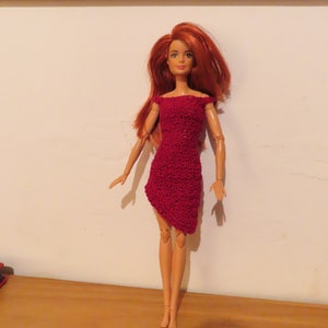 Red Asymmetrical Dress fits Barbie made to move and 1966 body type