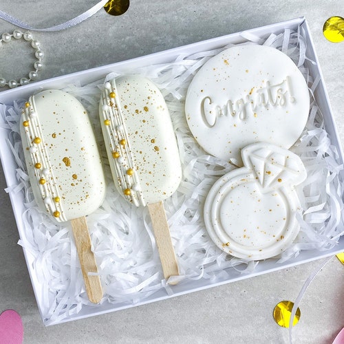 Engagement Cakesicle and Biscuit Treat Box Gift Belgian Etsy UK