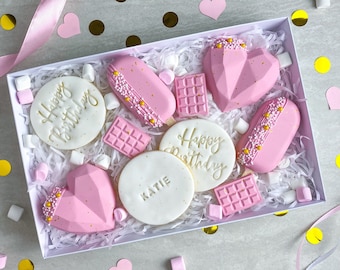 Large Personalised Pink Birthday Cakesicle Treat Box - Personalised Birthday Gift -Belgian Chocolate Cakesicle and Heart - Unique Gift -