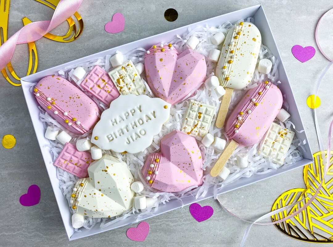 Pink Treat Box for Her Belgian Chocolate Cakesicle Unique Gift ...