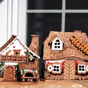 Сountry house. European village. Ceramic candle house. Candle holder. Ceramic house. Ceramic candlestick. Christmas village houses